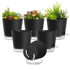 SQKH 4 Inch black self-watering plant pot front view