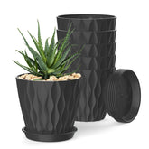 SQKH 4 Inch Plant Pots black set of 6 with trays