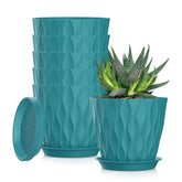 SQKH 5 Inch Planter Pots blue-green front view with tray