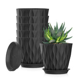 SQKH 5 Inch Planter Pots set of 6 in black with drainage trays