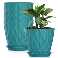 SQKH 8 Inch Plastic Plant Pots set of 5 in blue-green colour