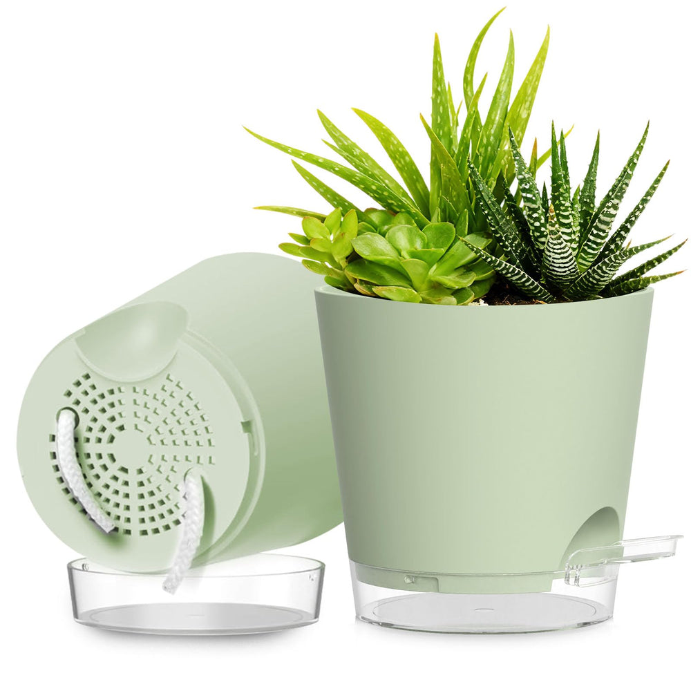 SQKH 8 Inch self-watering plant pot front view in green