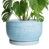 SQOWL 10 Inch Ceramic Plant Pot in brushed blue colour, front view