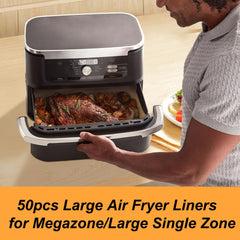 Stack of BYKITCHEN Air Fryer Liners showing sizes