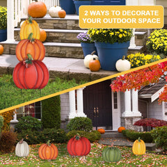 Stacked view of PHITRIC garden stakes featuring autumn pumpkins