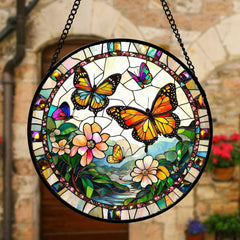 Stained glass suncatcher displayed in a sunny window