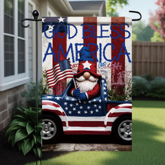 Starlit Patio Garden Flag displayed in a garden