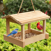 STARSWR Wooden Bird Feeder front view with sloping roof