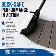 Stay+Safe Tools Snow Shovel in use on a snowy deck