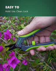 STAYGROW gardening scissors displayed on a wooden table with plants