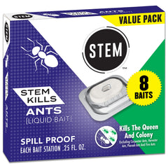 STEM Liquid Ant Baits package front view with 8 spill-proof stations
