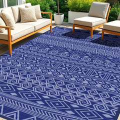 StepTastic Outdoor Rug 5x8 ft blue and white reversible design