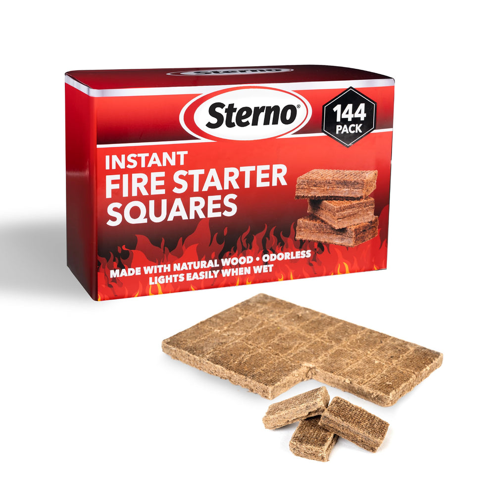 Sterno Instant Fire Starter Squares 144 Count packaging front view