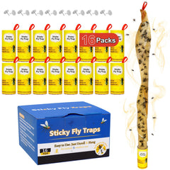 Stingmon 16 Pack Sticky Fly Strips, yellow colour, front view