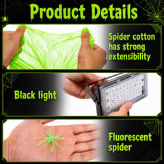 Stretchable spider web decoration in outdoor setting