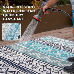 Strickland Home Outdoor Rug 6'x9' Blue & Grey in outdoor setting