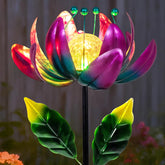 SUCUY Solar Garden Wind Spinner in purple with lotus flower design front view