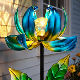 SUCUY Solar Yard Lights Wind Spinner blue lotus flower front view