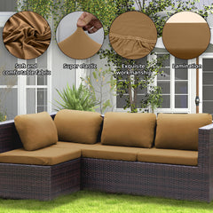 SUKAIKEQA cushion covers in Camel on a sectional sofa