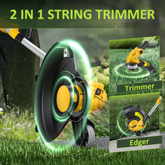 sunchers cordless string trimmer with auxiliary wheel