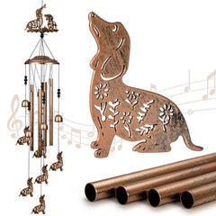 SUNCKET 34 Inch Dachshund Wind Chimes, bronze color, front view