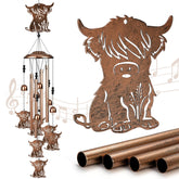 SUNCKET Highland Cow Wind Chime front view with antique bronze finish