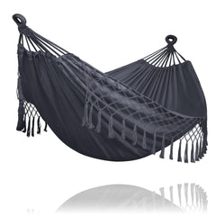 SUNCREAT Camping Double Hammock in dark gray with tassels front view