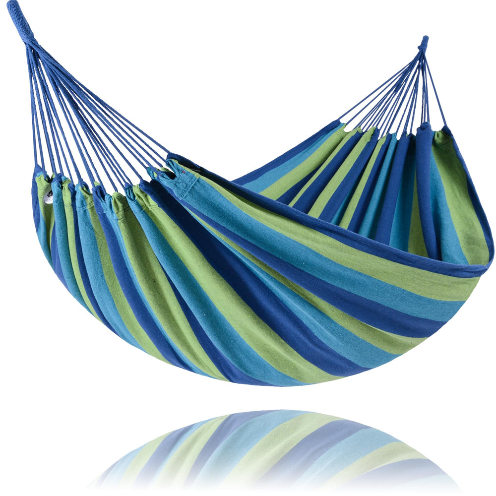 SUNCREAT Double Hammock in blue and green, front view
