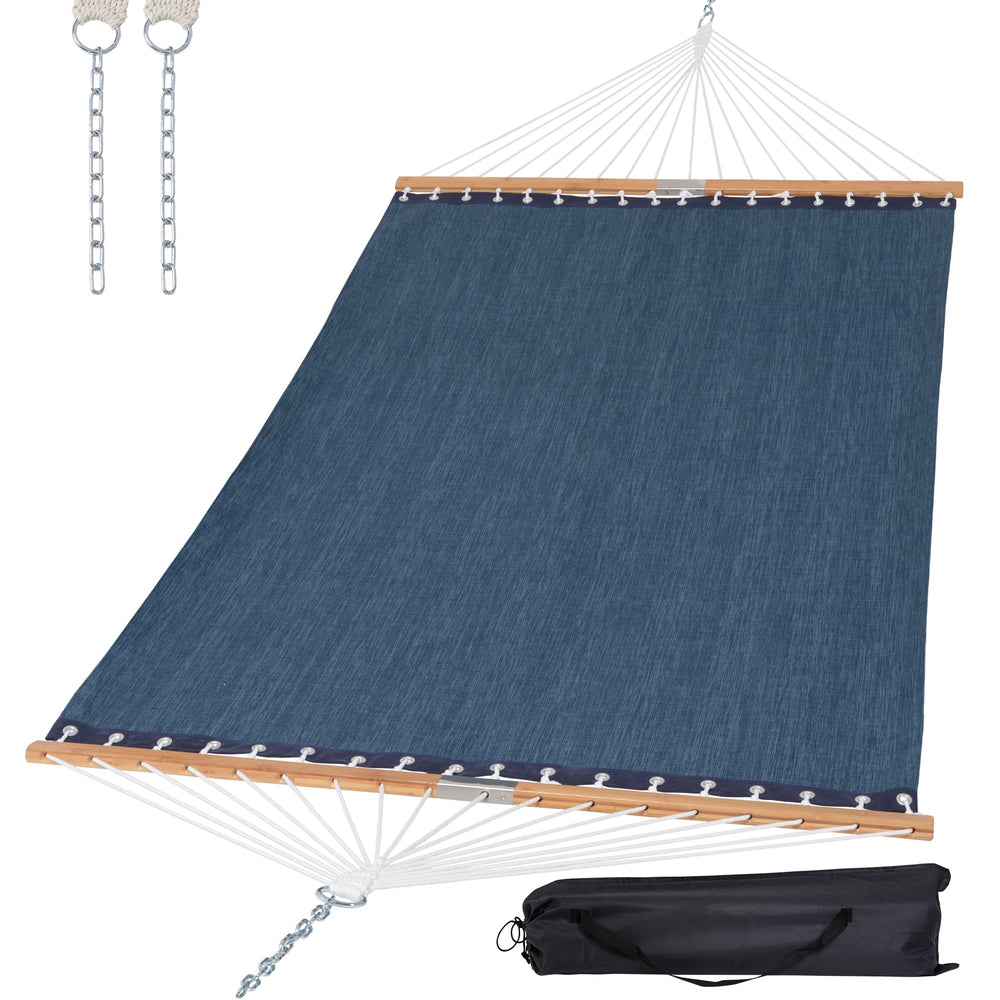 SUNCREAT Double Hammock Navy front view with spreader bars