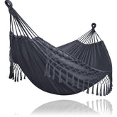 SUNCREAT Heavy Duty Hammock in Dark Gray with Tassels