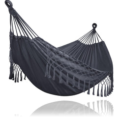 SUNCREAT Heavy Duty Hammock in Dark Gray with Tassels