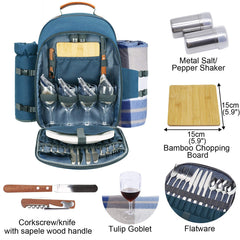 Sunflora Picnic Backpack with melamine plates and wine glasses