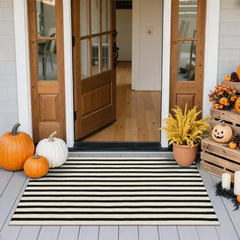 Sungea Fall Front Door Mat 2'x4.3' black and white striped design