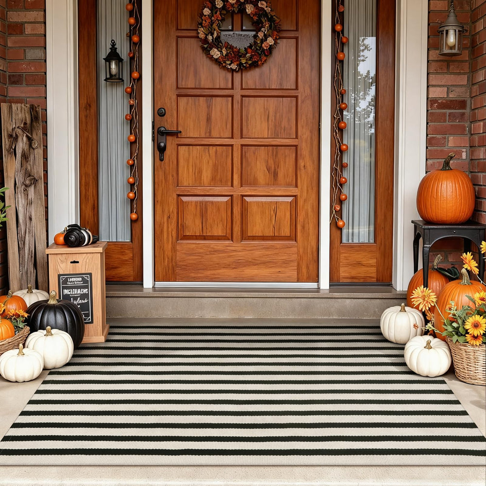 Sungea Fall Front Door Mat 3'x5' black and white striped design