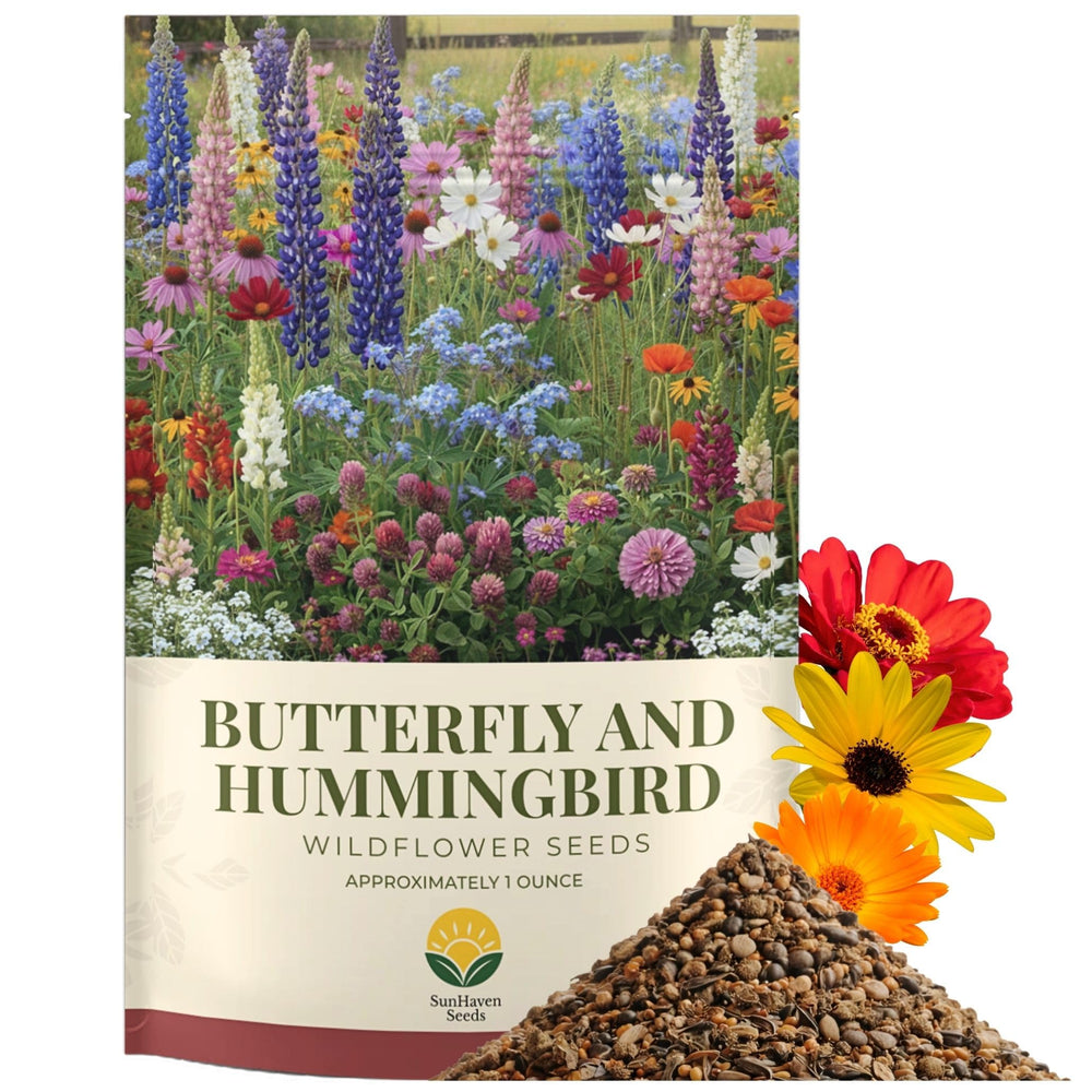 SunHaven Seeds Butterfly and Hummingbird Wildflower Mix packet front view