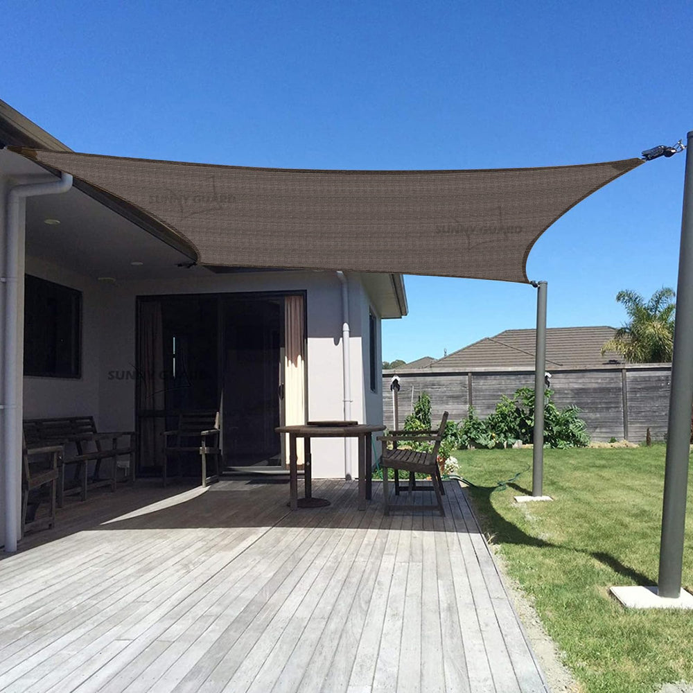 SUNNY GUARD 12' x 12' Rectangle Shade Sail, brown color, front view
