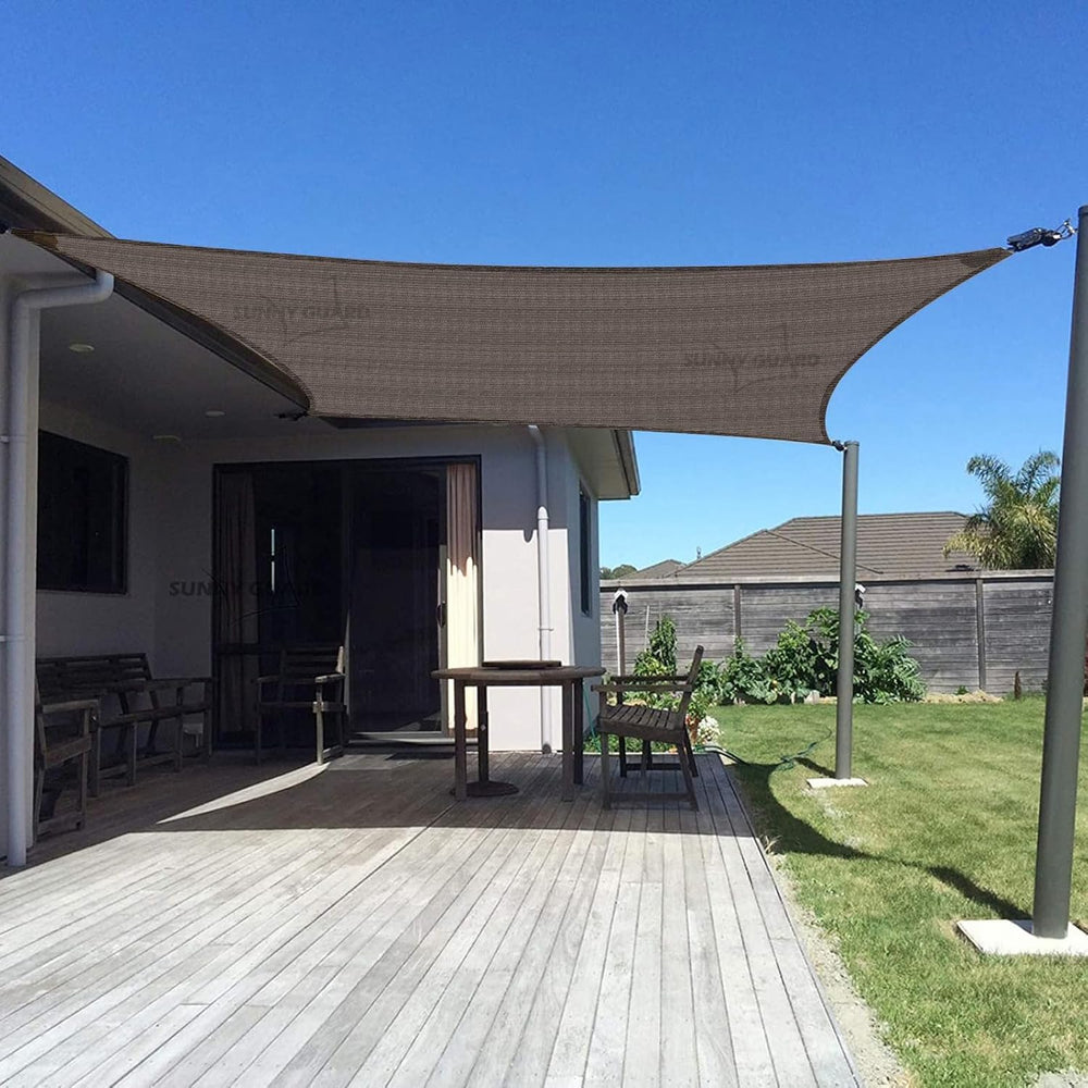SUNNY GUARD 14' x 18' shade sail in brown color, front view