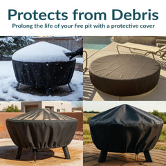 Sunnydaze fire pit cover protecting outdoor fire pit