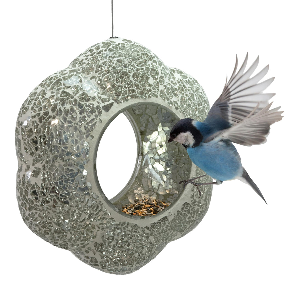 Sunnydaze Mosaic Glass Bird Feeder in Mirrored Diamond Flower design