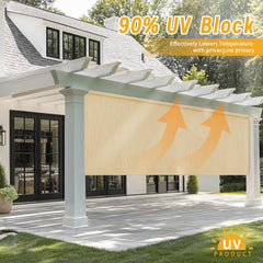sunoff Outdoor Roller Shades installed on a patio