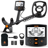 SUNPOW metal detector front view with 12 inch waterproof coil