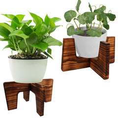 SupBambGO Indoor Plant Stand in brown wood, front view