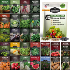 SURVIVAL GARDEN SEEDS 30 Variety Pack front view with assorted seed packets