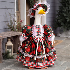 Suzile Christmas Goose Outfit displayed on a garden goose