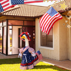 Suzile goose outfit displayed on a garden goose outdoors