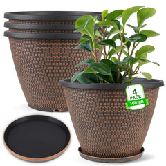 Svxtoby 4 pack 16 inch plant pots in black copper with drainage saucers