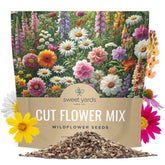 SWEET YARDS Cut Flower Garden Seeds packet front view with colorful flower illustrations