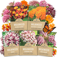 SWEET YARDS Milkweed Seed Variety Pack featuring five individual seed packets