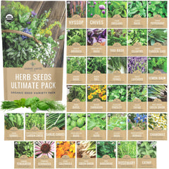 SWEET YARDS Organic Herb Seeds Variety Pack front view with 35 individual packets