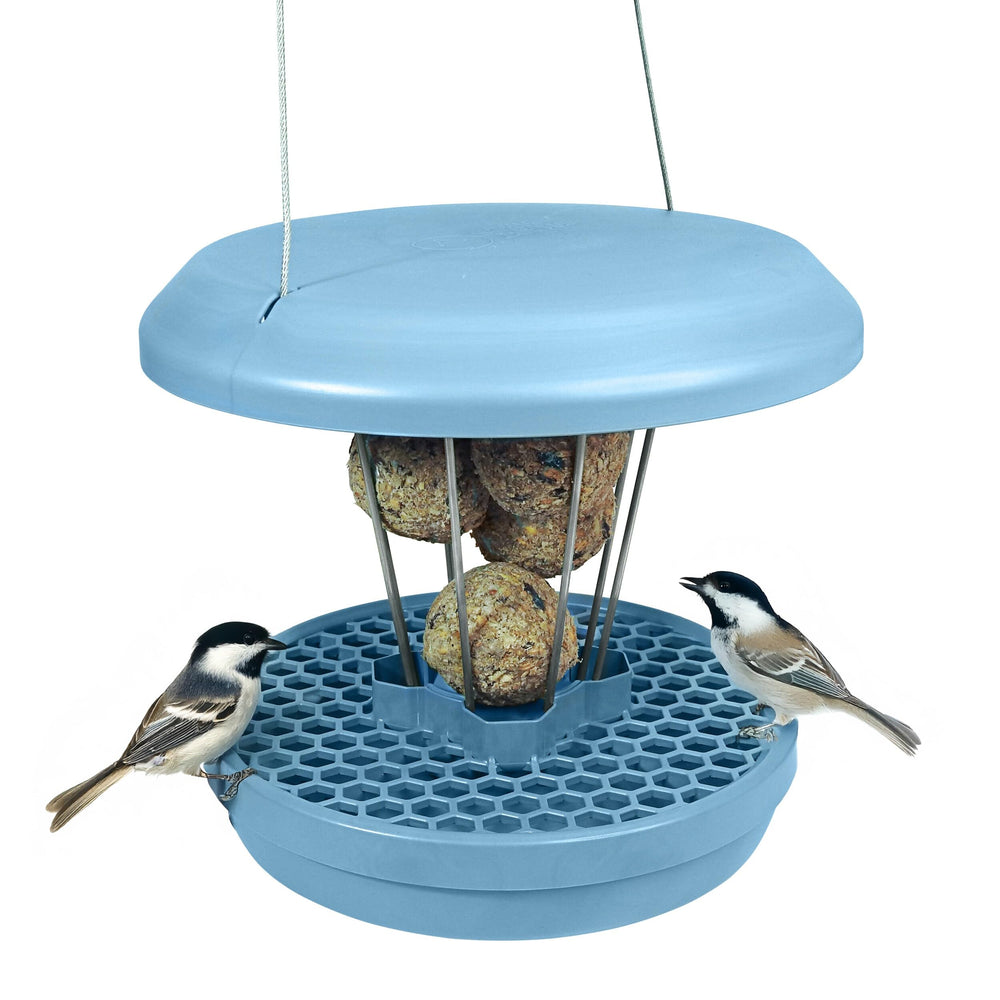 SWISSINNO Bird Feeder light blue front view with hanging wire